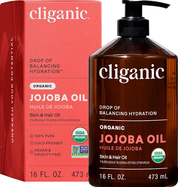 Cliganic Certified Organic, Cold Pressed, Non-GMO Jojoba Oil 120ml/473ml