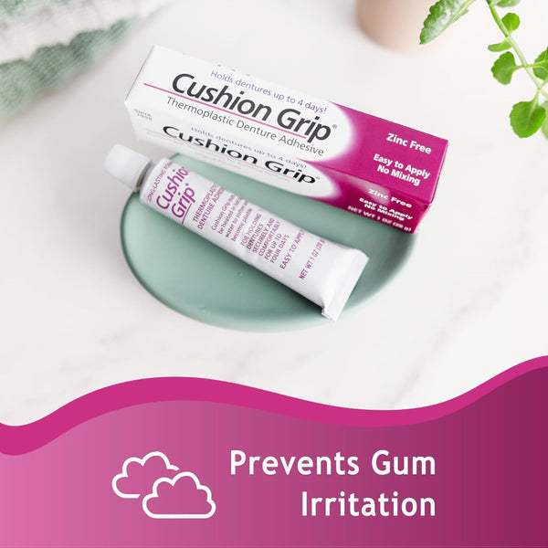 Cushion Grip Premium Soft Thermoplastic Denture Adhesive for Refitting and Tightening Loose Dentures 28g Long-Lasting Fit & Comfort