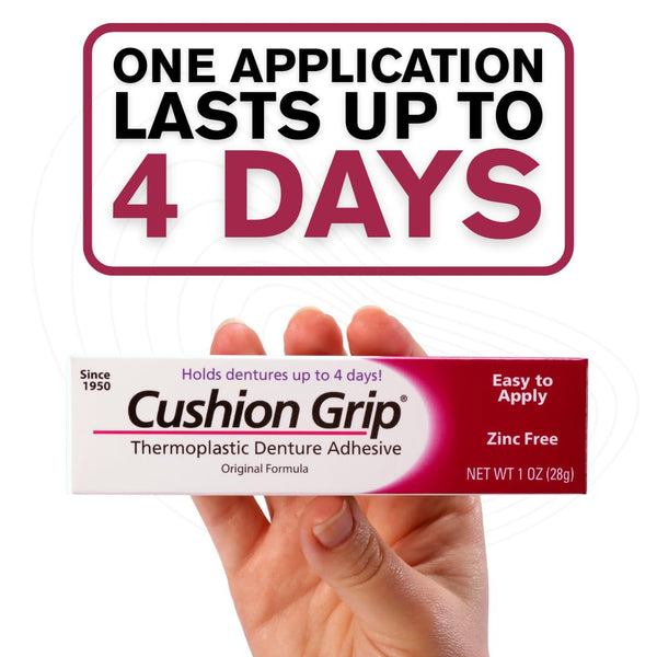 Cushion Grip Premium Soft Thermoplastic Denture Adhesive for Refitting and Tightening Loose Dentures 28g Long-Lasting Fit & Comfort