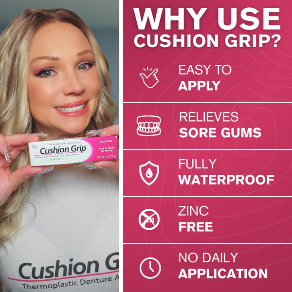 Cushion Grip Premium Soft Thermoplastic Denture Adhesive for Refitting and Tightening Loose Dentures 28g Long-Lasting Fit & Comfort