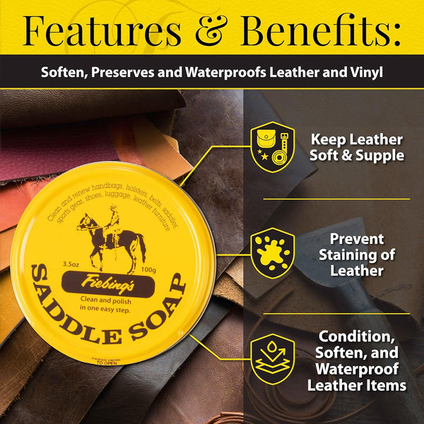 Fiebing's Yellow Saddle Soap For Leather Clean & Polish in One Easy Step 3.5oz