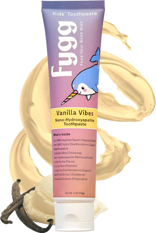 Fygg Nano-Hydroxyapatite Fluoride Free Kid's Toothpaste with Prebiotics, Vanilla Vibes 113g