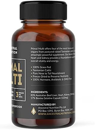 Ancestral Nutrition Grass Fed Beef Organs Capsules | Natural Iron Supplement for Men, Women | Immunity and Body Wellness | 100% Hormone, Antibiotic & GMO Free 120 Capsules