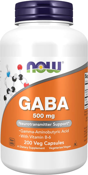 NOW Foods GABA 500 mg 200 Veg Capsules