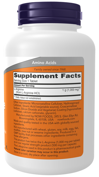 Now Foods L-Arginine, Double Strength 1000 mg Tablets