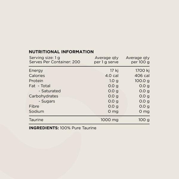 Switch Nutrition Taurine Powder 200g 200 Serves Unflavoured