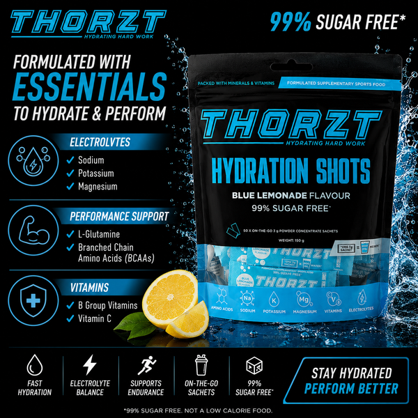 Thorzt 99% Sugar Free Hydration Shots – Blue Lemonade | 50 Sachets