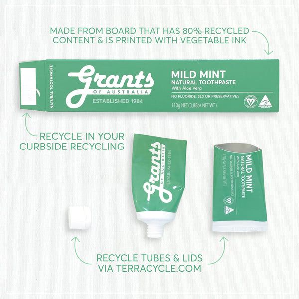 Grants of Australia Whitening Peppermint Natural Toothpaste – Fluoride Free 110g