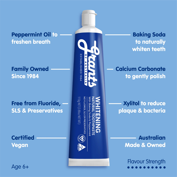Grants of Australia Whitening Peppermint Natural Toothpaste – Fluoride Free 110g