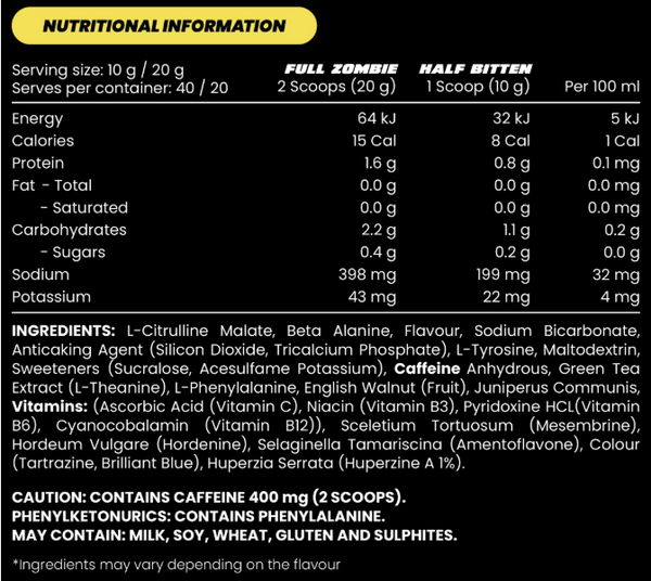 Zombie Labs Cross-Eyed High Stim Pre-Workout 400g 40 Scoops