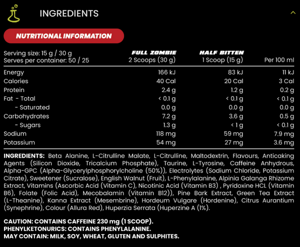 Zombie Labs End of Dayz High Stim Pre-Workout 750g 50 Scoops