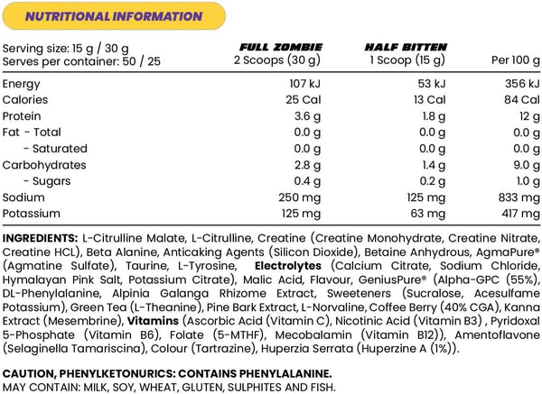 Zombie Labs King of Pumpz Non-Stim Pre-Workout 750g 50 Scoops