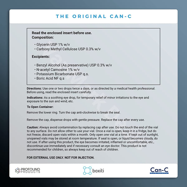 CAN-C Eye Drops 2x5ml for CatarCan-C Eye Drops for Cataract Lubricant Eyedrops with Antioxidant N-Acetylcarnosine 2x5ml Vialsact Lubricant with Antioxident N-Acetylcarnosine